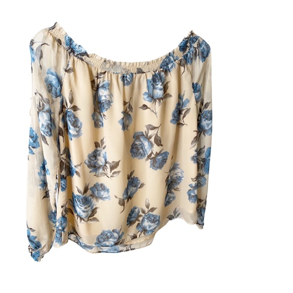 Entro Floral Cold Shoulder Sheer Off Shoulder Blouse Size Small - Picture 5 of 8
